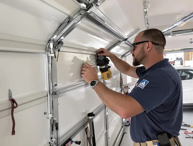 Palm Coast Garage Door Repair technician quieting a noisy garage door in Palm Coast