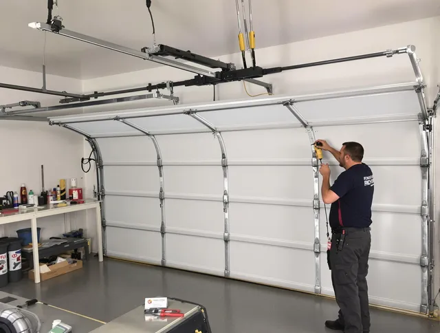 Palm Coast Garage Door Repair certified technician performing overhead door system repair in Palm Coast